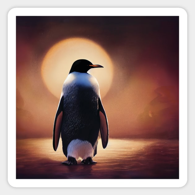 Penguin and Setting Sun Sticker by Geminiartstudio